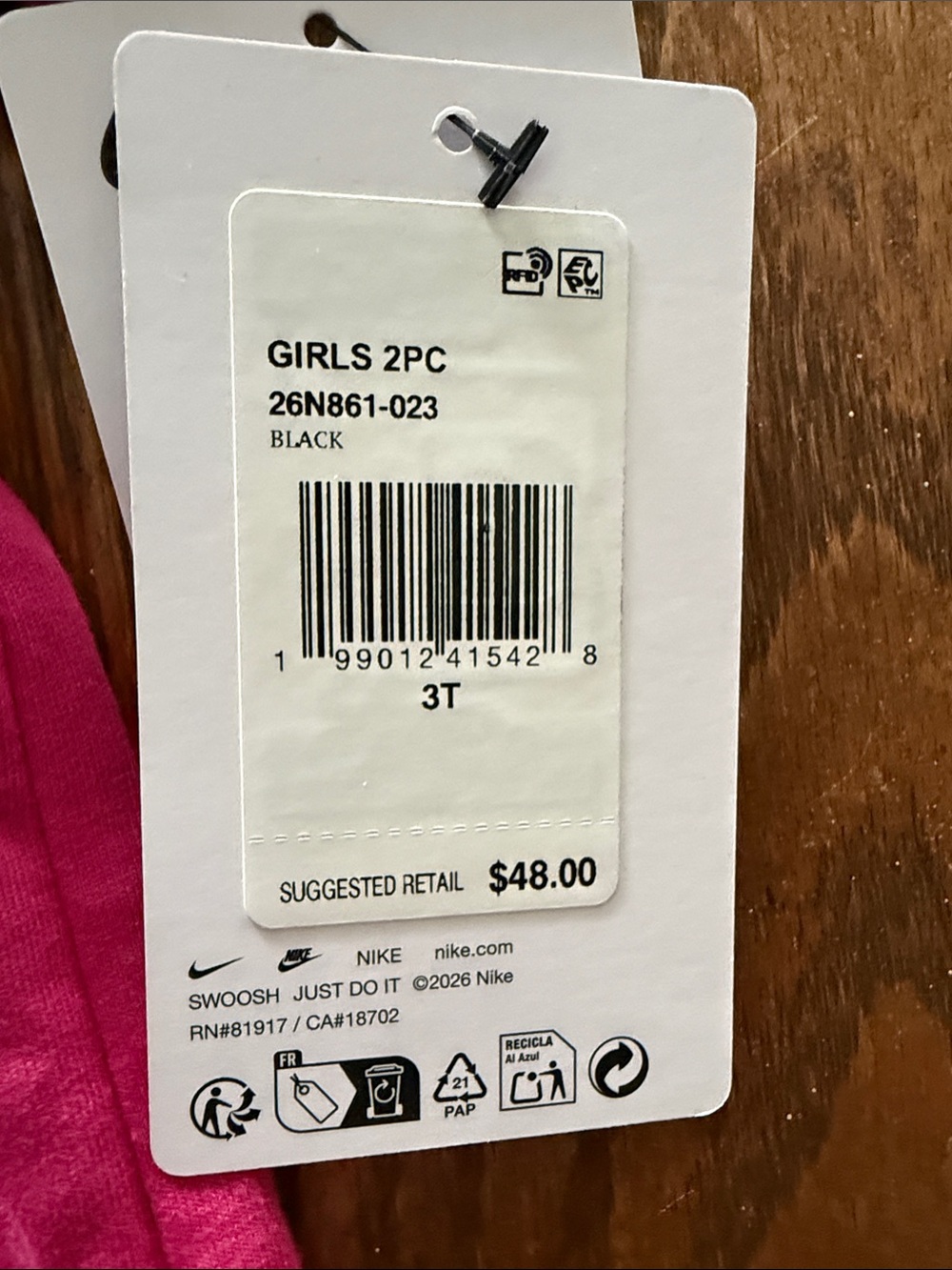 Nike Girls Hot Pink Tee and Black Athletic Shorts Set - Picture 2 of 4